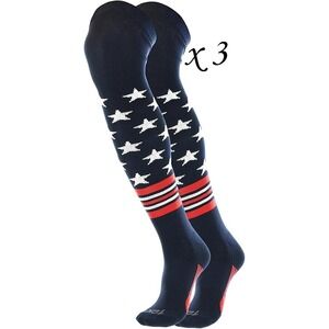 3 Pairs TCK USA American Flag Stars & Stripes Over the Knee Baseball Socks - M